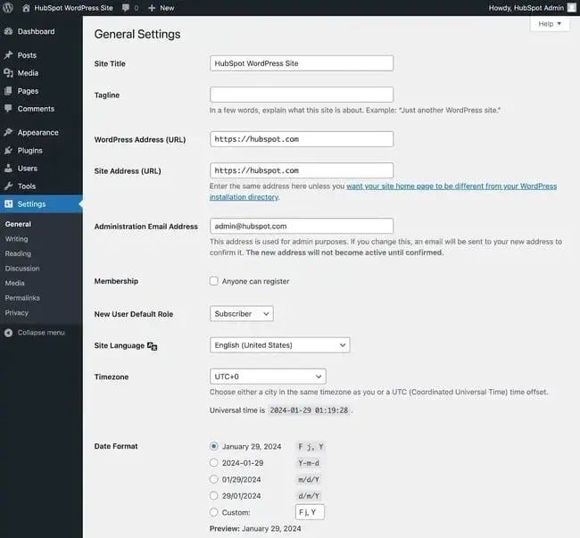 how to manage general wordpress settings.